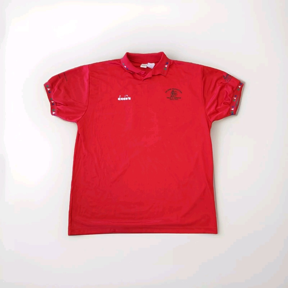 Vintage 1990s Diadora Football Soccer Jersey Shirt Mens Size XL Red Collar Polo